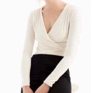 J Crew Velvet V-Neck Wrap Top Ivory EUC